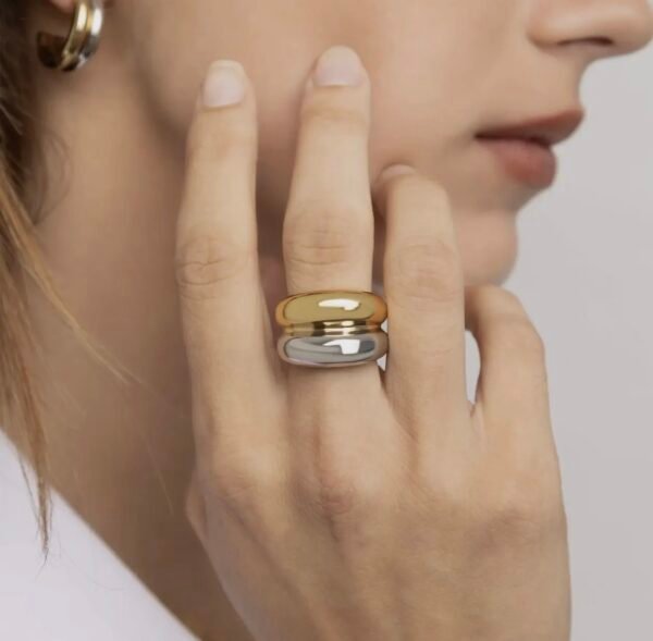 18k Gold Stainless Steel Mixed Metal Statement Ring