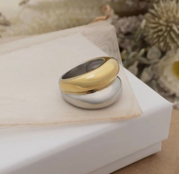 18k Gold Stainless Steel Mixed Metal Statement Ring