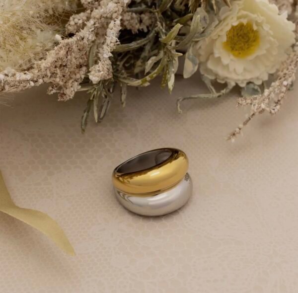 18k Gold Stainless Steel Mixed Metal Statement Ring