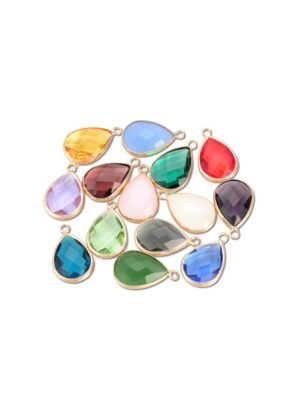 Gold Framed Teardrop Glass Charm - Assorted Colors
