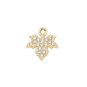 Gold Rhinestone Leaf Charm