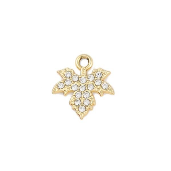 Gold Rhinestone Leaf Charm