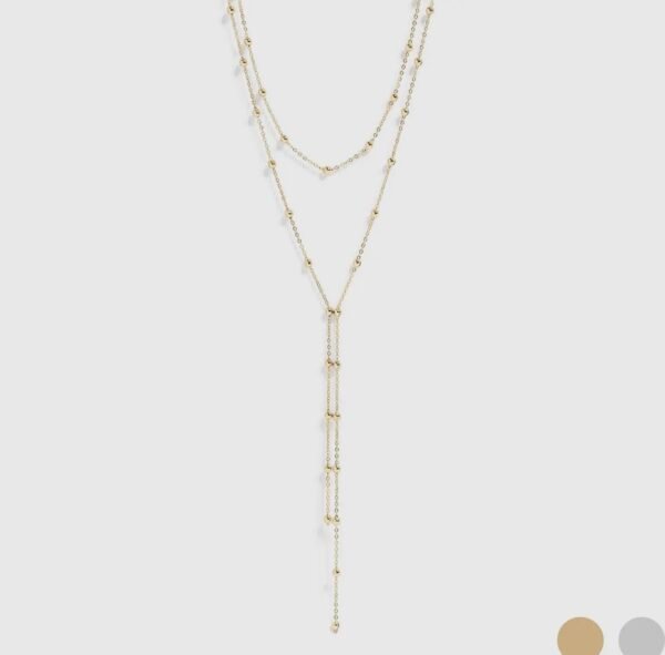18k Gold Stainless Steel Layered Lariat Necklace