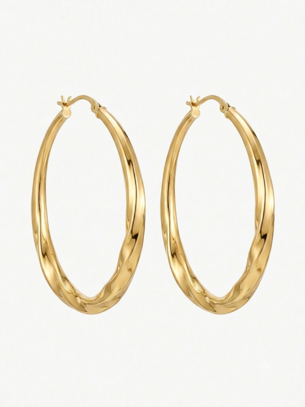 Fluid Wave Gold Hoops